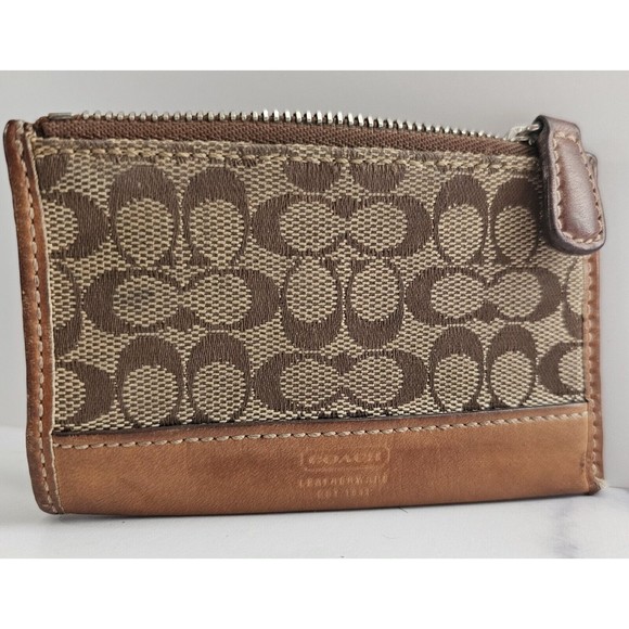 Coach Signature C Khaki Tan Zip Coin Purse - Picture 1 of 8